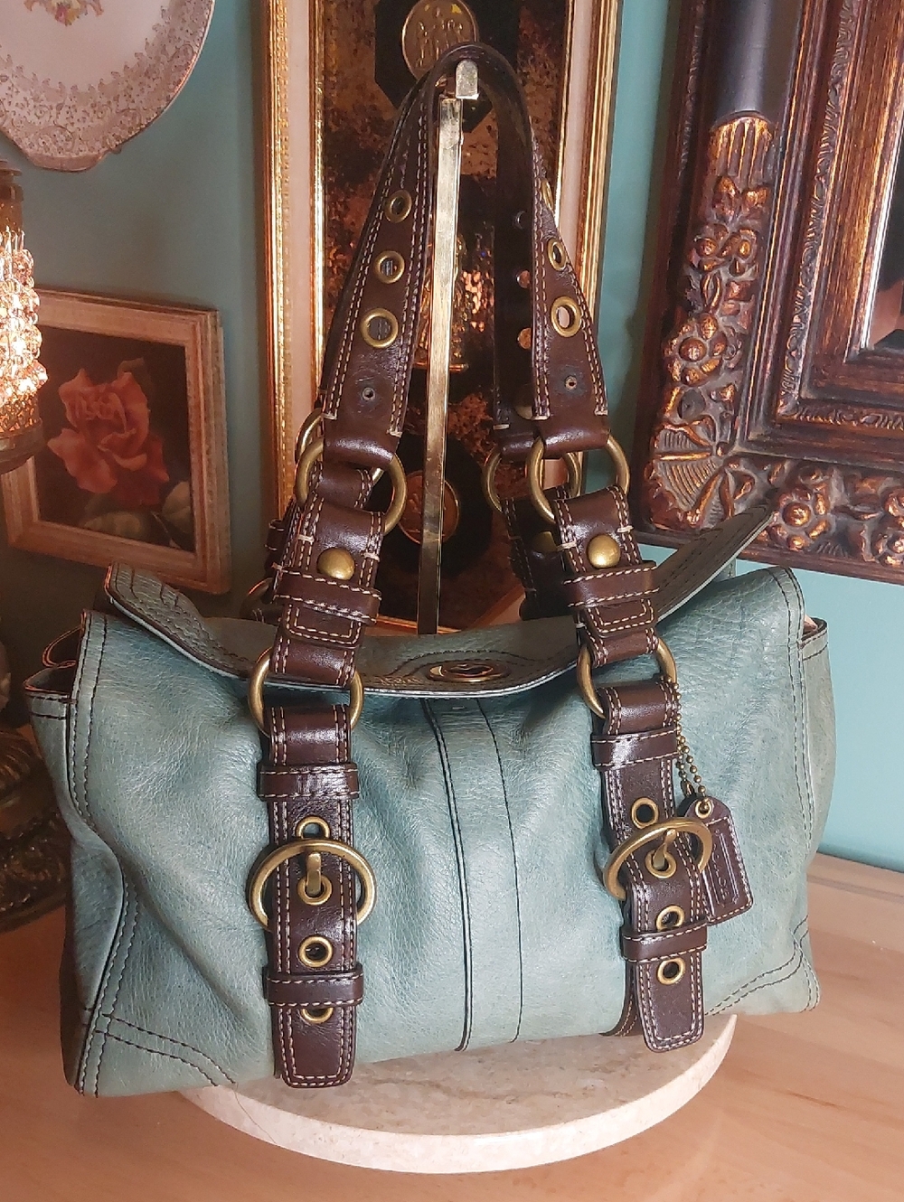 Coach Chelsea 1941 rare Mineral Pond Color With Dark Brown Trim 10963